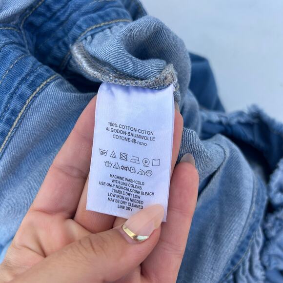 Silence + Noise Denim Jean Apron Midi Dress Fringe Boho Cottagecore XS Cotton - Picture 10 of 10